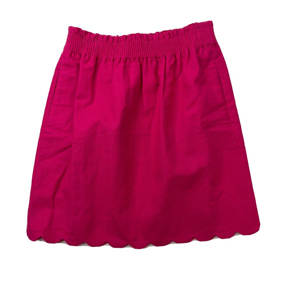 J. Crew Women's Size 0 Scalloped Linen Cotton Pink Elastic Waist Skirt NWT - Picture 4 of 12